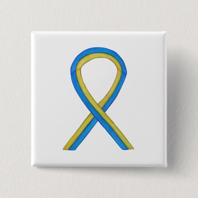 Blue and Yellow Ribbon Awareness Custom Pin (Front)