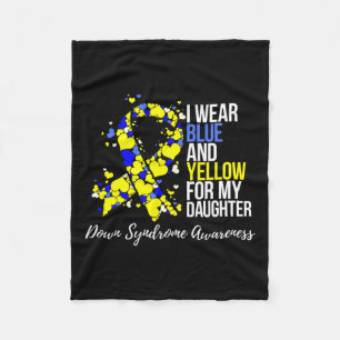 Blue And Yellow Ribbon Down Syndrome Awareness  Fleece Blanket