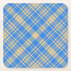 Blue and Yellow Scottish Tartan Plaid Square Paper Coaster