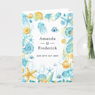 Blue and Yellow Sea Life Wedding Programme