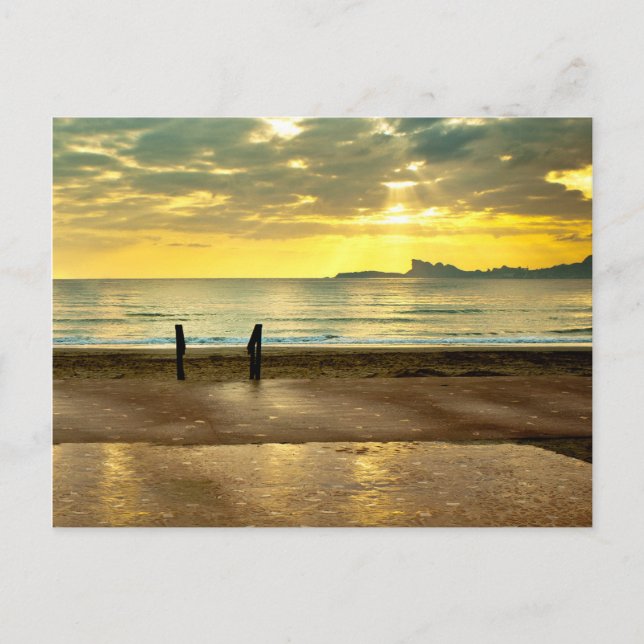 Blue and yellow seaside landscape postcard (Front)