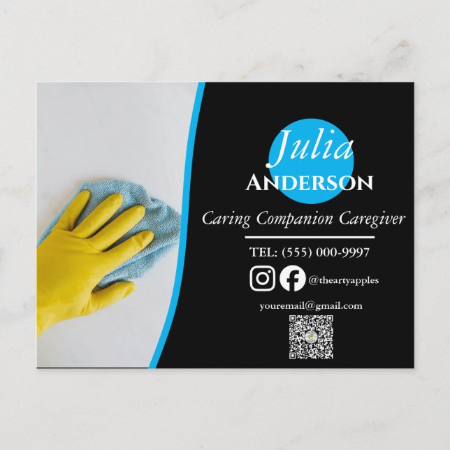 blue and yellow simple elegant cleaner Postcard (Front)