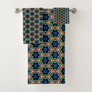 Blue and yellow simple floral bath towel set