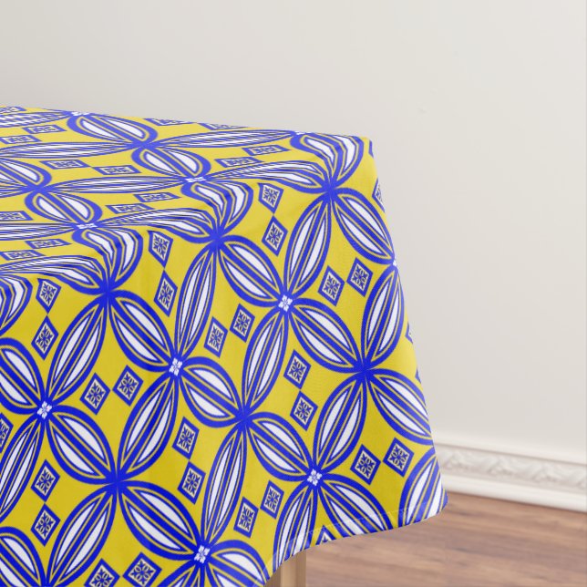 Blue And Yellow Spanish Tile Pattern Tablecloth (In Situ)