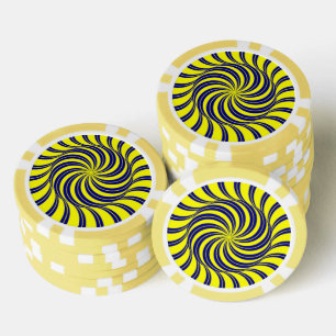 Blue and yellow spiral print poker chips