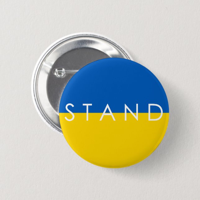 Blue and Yellow Stand with Ukraine  6 Cm Round Badge (Front & Back)