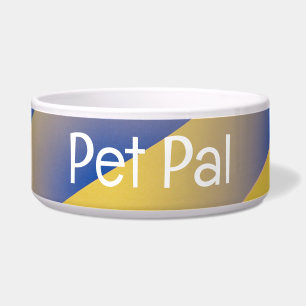 Blue and Yellow Striped Pet Bowl with PET PALText