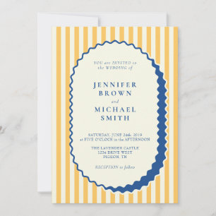 Blue and Yellow Striped Wedding Invitation