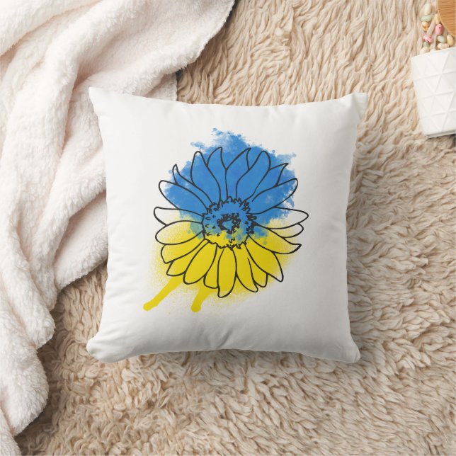 Blue and yellow sunflower in Ukrainian style Cushion (Blanket)