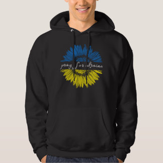 Blue and yellow sunflower Pray for Ukraine Hoodie