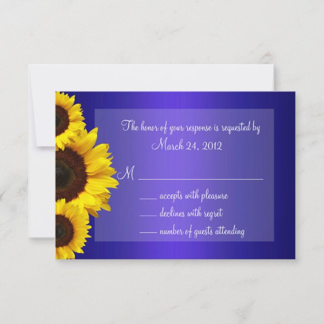 Blue and Yellow Sunflower Wedding RSVP (Front)