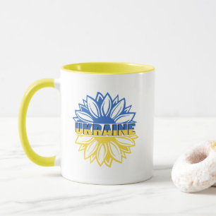 Blue and yellow sunflower with inscription Ukraine Mug