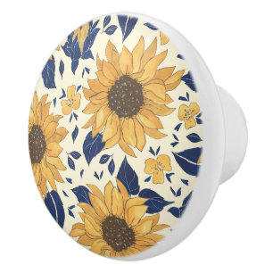 Blue and Yellow, Sunflowers Ceramic Knob