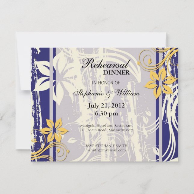 Blue and Yellow Swirl Rehearsal Dinner Card (Front)