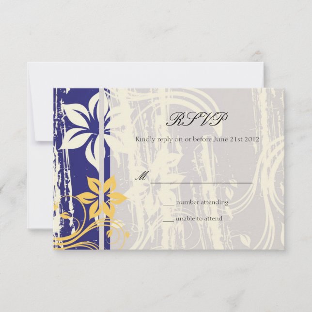 Blue and Yellow Swirl Wedding RSVP (Front)