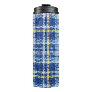 Blue and yellow tartan or plaid background for fas thermal tumbler