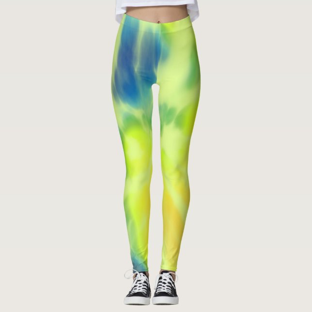 Blue and yellow Tie-dye Leggings (Front)