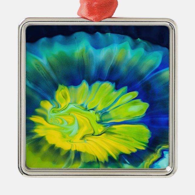 Blue and Yellow Tie Dye Metal Tree Decoration (Front)