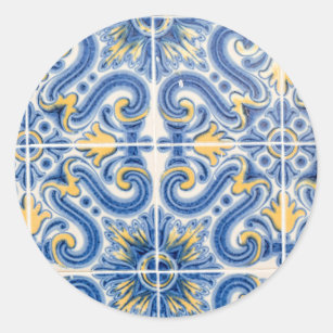 Blue and yellow tile, Portugal Classic Round Sticker