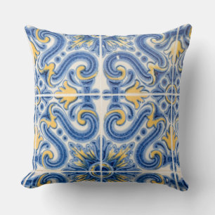 Blue and yellow tile, Portugal Cushion