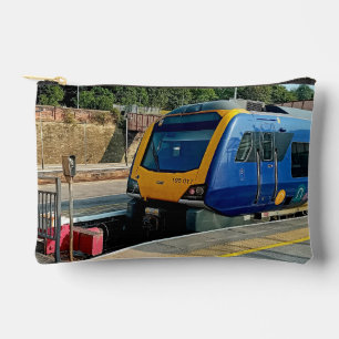 Blue and yellow train accessory pouch