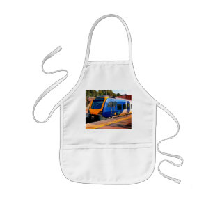 Blue and yellow train kids apron