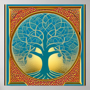 Blue and Yellow Tree of Life Poster