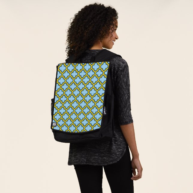 Blue and Yellow Trellis, Lattice, Quatrefoil Backpack (Worn)