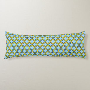 Blue and Yellow Trellis, Lattice, Quatrefoil Body Cushion