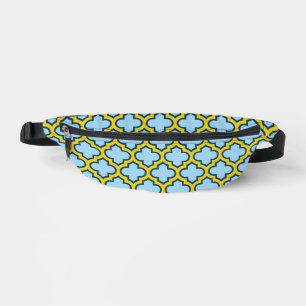 Blue and Yellow Trellis, Lattice, Quatrefoil Bum Bags