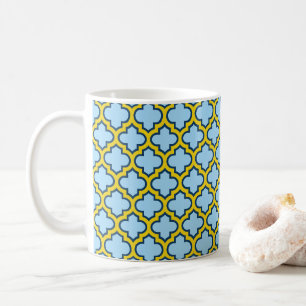 Blue and Yellow Trellis, Lattice, Quatrefoil Coffee Mug