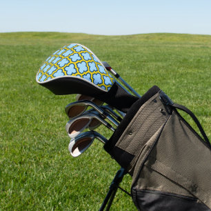 Blue and Yellow Trellis, Lattice, Quatrefoil Golf Head Cover