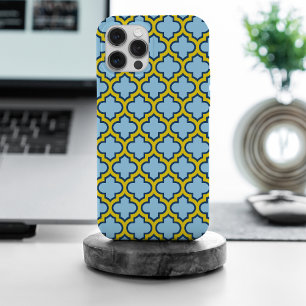 Blue and Yellow Trellis, Lattice, Quatrefoil iPhone 15 Pro Max Case