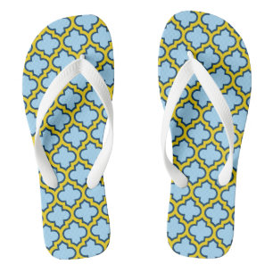 Blue and Yellow Trellis, Lattice, Quatrefoil Jandals