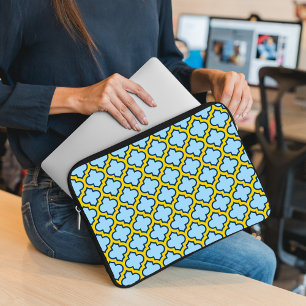 Blue and Yellow Trellis, Lattice, Quatrefoil Laptop Sleeve