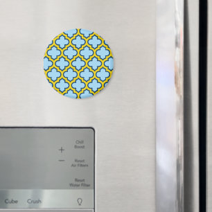 Blue and Yellow Trellis, Lattice, Quatrefoil Magnet