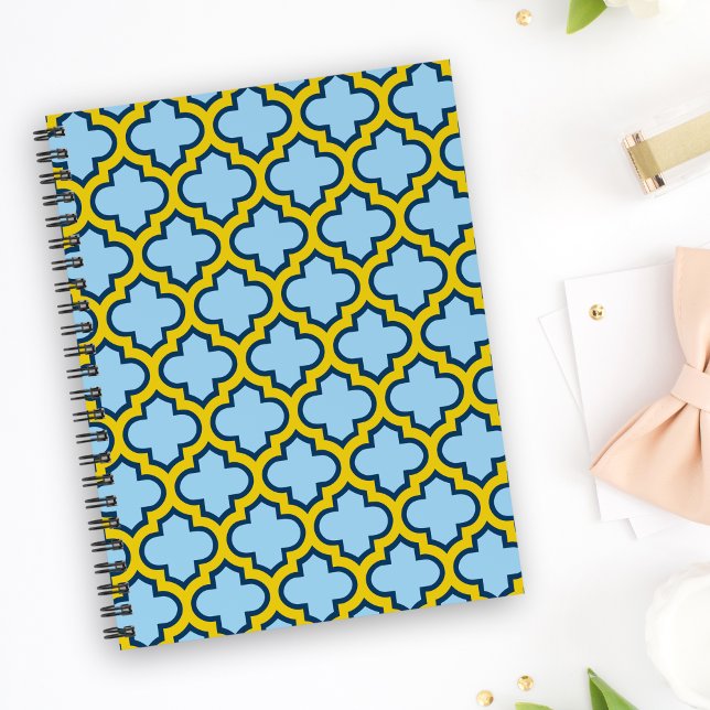 Blue and Yellow Trellis, Lattice, Quatrefoil Notebook (Creator Uploaded)