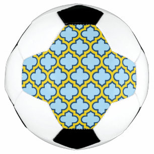 Blue and Yellow Trellis, Lattice, Quatrefoil Soccer Ball