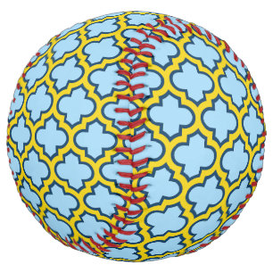 Blue and Yellow Trellis, Lattice, Quatrefoil Softball