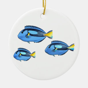 Blue and Yellow Tropical Fish Ceramic Tree Decoration