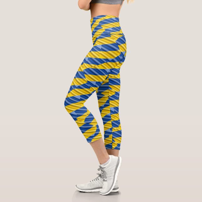 Blue and Yellow Ukraine Inspired peace anti war Capri Leggings (Left)