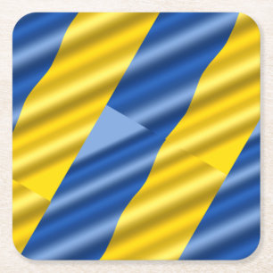 Blue and Yellow Ukraine Inspired Peace No War Square Paper Coaster