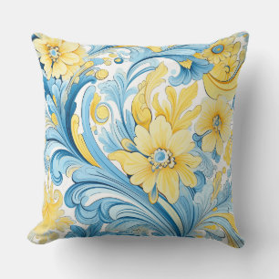 Blue and yellow. Ukrainian folk art motifs.  Cushion