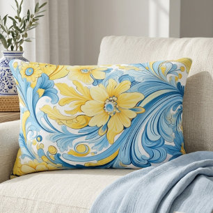 Blue and yellow. Ukrainian folk art motifs.  Decorative Cushion