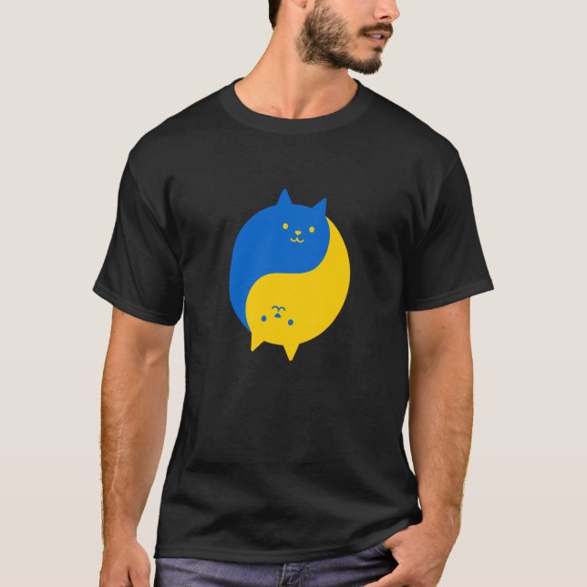 Blue and Yellow Victory Cats Balanced Yin Yang Meo T-Shirt (Front)