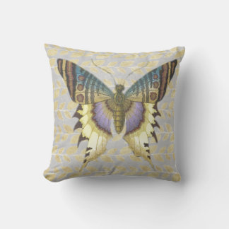 Blue and Yellow Vintage Style Butterfly Pillow
