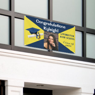 Blue and Yellow Vinyl Graduation Photo Banner