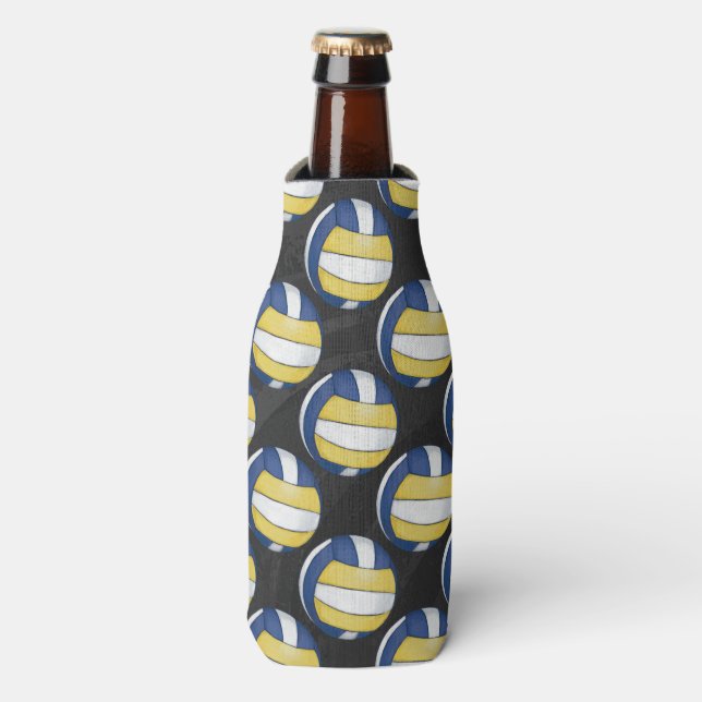 Blue and Yellow Volleyball Patterns Bottle Cooler (Bottle Front)