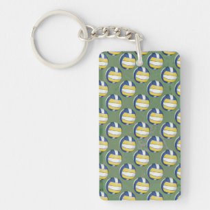 Blue and Yellow Volleyball Patterns Key Ring