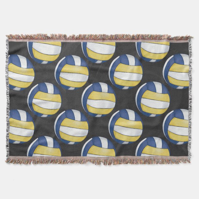 Blue and Yellow Volleyball Patterns Throw Blanket (Front)
